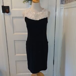 Signature by Sangria Black Mini Dress with White Floral Neckline